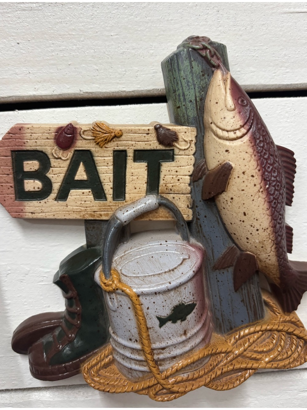 Vintage Fishing Bait Wall Plaque Fish and Bucket Final Sale